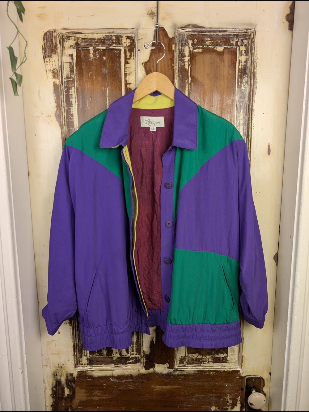 Vintage 80s 90s Ziba Petite Colourblock Bomber Jacket Size 12 Statement - Picture 3 of 9